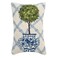 Peking Handicraft Ball Topiary in Chinoiserie Pot with Blue Trellis 12 x 18 Hooked Wool Throw Pillow with Polyfill Insert