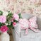 Colingmill Bow Shaped Throw Pillow 24 Inch Large Pink and White Chinoiserie Floral Pillow Decorative Coquette Fancy Decor for Sofa Bed Couch Living Room