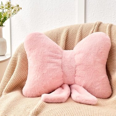 Mepherl Pink Bow Pillow12 Bow Shaped Pillow with Faux Rabbit FurSoft Bow Throw Pillows Aesthetic Bow Decorative Pillows for Bed Sofa Couch Home Decor
