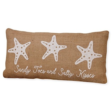 The Country House Collection Sandy Toes and Salty Kisses Starfish 6 x 12 Burlap Decorative Throw Pillow