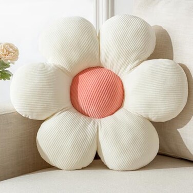 Vdoioe Flower Pillow White Pink Throw Pillows Cute Daisy Decorative Pillow for Bed Sofa Couch196 Round Cushion Seating Home Decorative