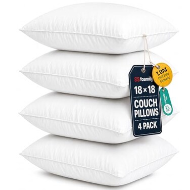 Foamily Couch Pillows Inserts 18x18 Set of 4 Premium Decorative Pillows for Couch Bed Living Room Soft Fluffy Throw Pillow Inserts for Home Dcor