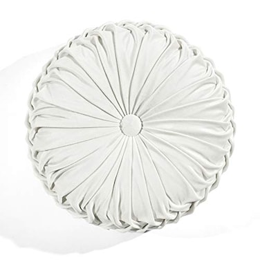 Lush Decor Round Pleated Soft Velvet Decorative Throw Pillow 1 Count 15 Diameter White Plush Round Pillow Seat Cushion Decorative Pillows For Bed Couch Or Chair
