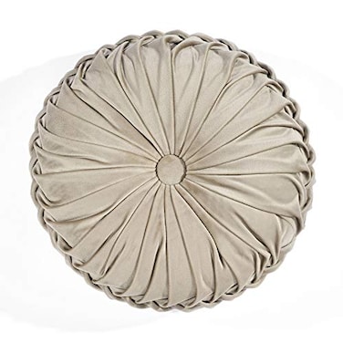 Lush Decor Round Pleated Soft Velvet Decorative Throw Pillow 1 Count 15 Diameter Taupe Neutral Plush Round Pillow Seat Cushion Decorative Pillows For Bed Couch Or Chair
