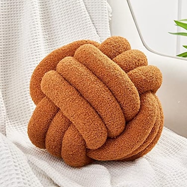 Uvvyui Knot Pillow Ball Soft Home Decorative Pillows Round Throw Pillow Handmade Knotted Plush Pillow Round Boucle Pillow Cushion 86 Inches Caramel