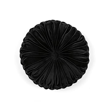 Lush Decor Round Pleated Soft Velvet Decorative Throw Pillow 1 Count 15 Diameter Black Plush Round Pillow Seat Cushion Decorative Pillows For Bed Couch Or Chair