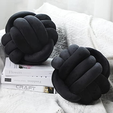 Namalu 2 Pcs Soft Knot Pillow Ball Decorative Round Throw Soft Knotted Plush Pillows Handmade Stuffed Ball Pillows Cushion for Bedroom Sofa Couch Home Decor787 InchesBlack