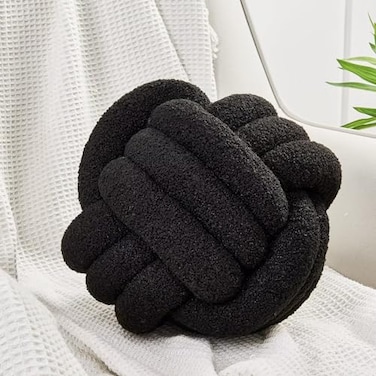 Uvvyui Knot Pillow Ball Soft Home Decorative Pillows Round Throw Pillow Handmade Knotted Plush Pillow Round Boucle Pillow Cushion 86 Inches Black