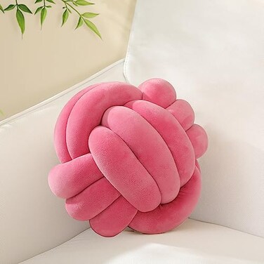 Sioloc Soft Knot Ball PillowsRound Throw Pillow Cushion Home Decoration Plush PillowThrow Knotted Pillow Handmade Round Pillow78inchesRose red