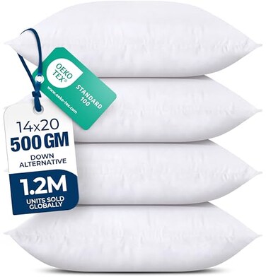 Utopia Bedding Throw Pillows Set of 4 White 14 x 20 Inches Down Alternative Pillows for Bed Sofa and Couch Fluffy Decorative Stuffer Pillow for Indoors Outdoors