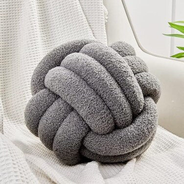 Uvvyui Knot Pillow Ball Soft Home Decorative Pillows Round Throw Pillow Handmade Knotted Plush Pillow Round Boucle Pillow Cushion 11 Inches Dark Gray
