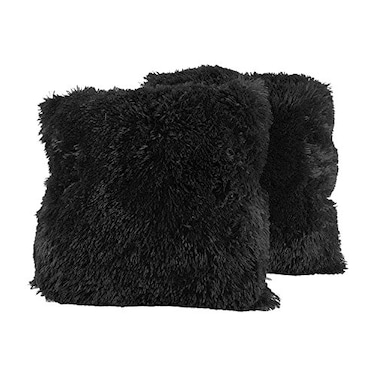 Sweet Home Collection Plush Pillow Faux Fur Soft and Comfy Throw Pillow 2 Pack Black