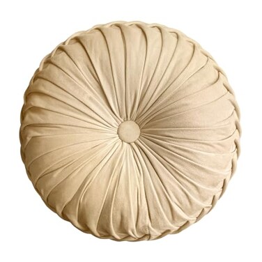 Teieas Round Throw Pillow Velvet Home Decoration Pleated Round Pillow Cushion for Couch Chair Bed Car Apricot