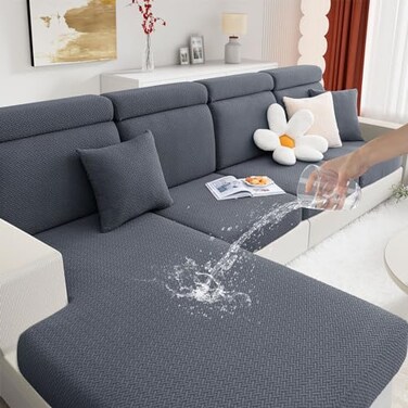 hyha Waterproof Couch Cushion Covers Stretch Magic Sofa Covers Washable Thick Jacquard Fabric Waterproof Sofa Couch Covers for 3 Cushion Couch Sofa for Pets 3 Packs Grey