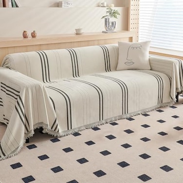 DREAMINGO Couch Cover Reversible Chenille Loveseat Sofa Covers for Dogs Pets Dark Grey Couch Protector for 2 Cushion Couch Sofa Vertical Stripe Jacquard Sofa Slipcover Sectional 71x118