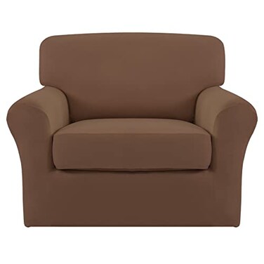 Easy-Going EasyGoing 2 Pieces Microfiber Stretch Chair Slipcover Spandex Soft Fitted Sofa Couch Cover Washable Furniture Protector with Elastic Bottom Kids Pet Brown