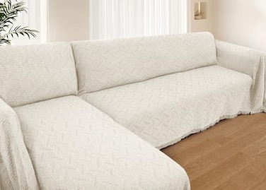 HOMERILLA Sectional Couch Covers for Sectional Sofa L Shaped Sofa Cover Blanket 2 Pieces L Shape Furniture Protector for Pets DogsIvory XLarge