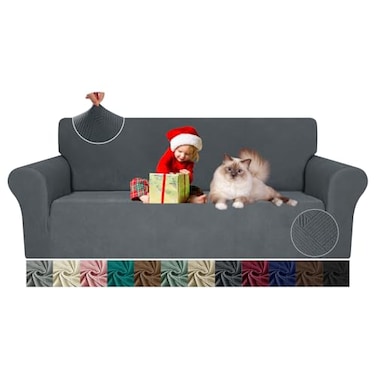 JIVINER Sofa Slipcover Stretch 1 Piece Couch Covers for 3 Cushion Couch Jacquard Washable Sofa Covers with Elastic Bottom Anti Slip Pet Friendly 3 Seater Slipcovers Sofa Dark Gray