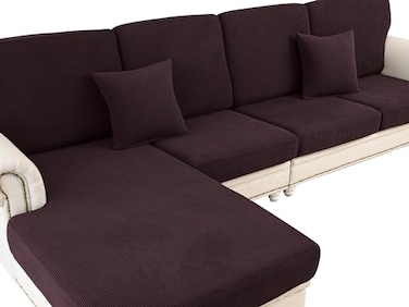 LA MEACK Couch Cushion Covers for Sectional Sofa L Shape Washable Separate Seat Chaise Couch Cover Stretch Sofa Slipcovers with 2 Pcs Pillowcases2 Seater 1 Chaise Brown