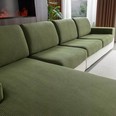 OHSIO Sectional Couch Covers Wear Resistant Stretch Sofa Covers Washable Soft Couch Cushion Covers Anti Slip Furniture Protector Sofa Slipcovers for Pets 1 Piece Back Couch Cover Green