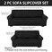 Peryiter 2 Pcs Sofa Covers Couch and Loveseat Covers Set Stretch Sofa Slipcover for Living Room Armchair Furniture Protector Wrinkle ProofBlackMilk Silk