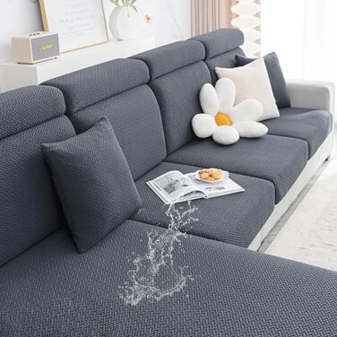 Smiry Waterproof Couch Cushion Covers for Sofa Stretch Jacquard Seat Cushion Covers Washable Sectional Sofa Slipcover Elastic Furniture Protector for Pets Kid 3PC Grey