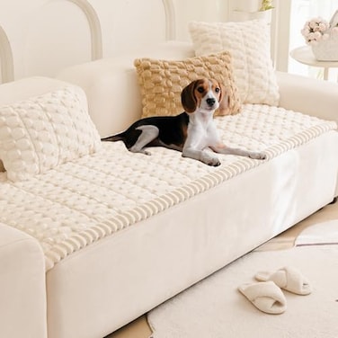 Tiwwie Couch Cover for Dogs Fuzzy Sofa Covers for Pet Geometric Jacquard Coral PetFriendly Washable NonSlip Sofas Slipcover Cushion Protector Pets Mat Dog Bed Mats