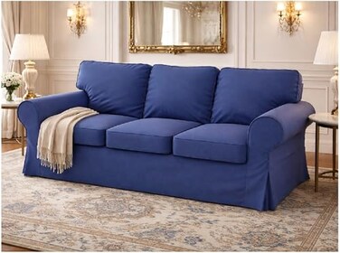 Custom Slipcover Premium Heavy Cotton Ektorp 3 Seat Sofa Cover Replacement Compatible with IKEA Ektorp Three Sofa Slipcover Deep Blue