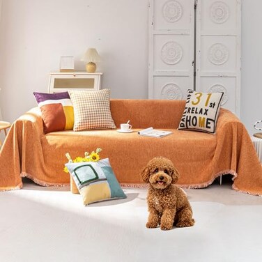VClife Boho Couch Cover Dog Sofa Cover for 3 Cushion Couch Orange71X150