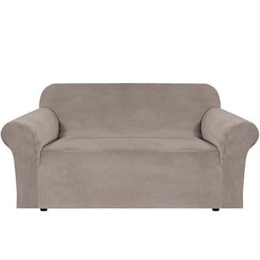 H.VERSAILTEX HVERSAILTEX Stretch Velvet Loveseat Covers for 2 Cushion Couch Covers for Living Room Sofa Covers Slipcovers with Non Slip Straps Bottom Ultra Thick Comfy Velour Width 5872 Taupe