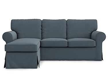 MASTERS OF COVERS Ektorp Loveseat 2 Seat with Chaise Lounge Cover Replacement Customized for IKEA Ektorp Sectional 3 Seat Sofa Slipcover Replacement Titanium Grey