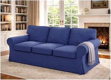 HomeTown Market The Heavy Cotton Ektorp Sofa Cover Replacement is Made Compatible for IKEA Ektorp 3 Three Seat Sofa Slipcover Blue Ektorp Sofa