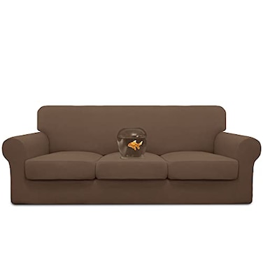 Easy-Going EasyGoing 100 Dual Waterproof 4 Pieces Stretch Soft Couch Cover for Dogs Sofa Slipcover for 3 Separate Cushion Couch Leakproof Furniture Protector for Kids Pets Brown