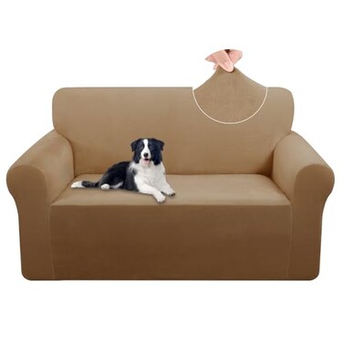U-NICE HOME UNICE HOME Velvet Loveseat Sofa Covers Stretch Couch Cover Furniture Protector Sofa Slipcover for Dogs Medium Camel