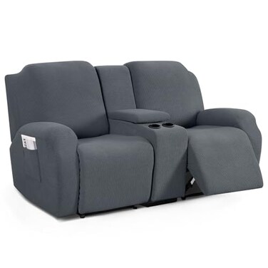 TAOCOCO Loveseat Recliner Cover with Middle Console Stretch Loveseat Cover for 2 Seat Recliner Couch Jacquard Reclining Sofa Covers Loveseat Slipcover Furniture Protector Grey