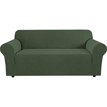H.VERSAILTEX HVERSAILTEX Stretch Cover for Couch Soft Furniture Covers Slip Covers for 3 Cushion Couch Sofa Feature Thick Checked Jacquard Fabric with Elastic Bottom Sofa Large Bronze Green