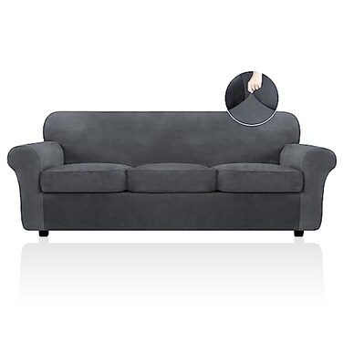 FestiCorp Velvet Sofa Covers for 3 Seat Cushion Couch Sofa Slipcovers Stretch 4 Piece Couch Cover Thick Furniture Covers for Dogs Pets Oversized Sofa Grey