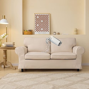 JADE POKE Beige Ektorp Loveseat Cover Custom Made Compatible for IKEA Ektorp 2Seat Sofa Cover Linen Style Waterproof 5 Pieces