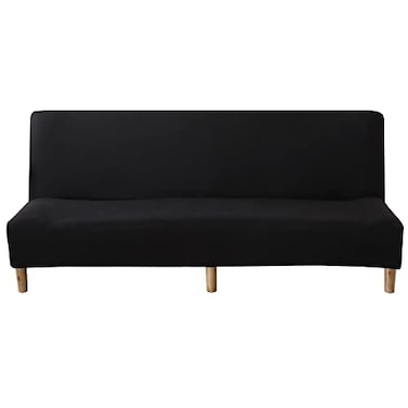 WOMACO Futon Cover Stretch Sofa Bed Slipcovers Full Twin Queen Size Black Armless Couch Loveseat Protector Covers with Elastic Bottom for Living Room Bedroom Furniture Black 6375