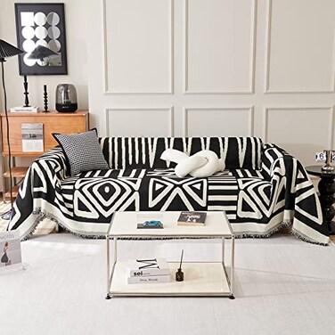 VClife Boho Couch Cover Washable Sofa Cover for Dog Non Slip Couch Covers for 2 Cushion Couch Modern Black Creamy White Geometric Sofa Slipcovers MultiFunctional Furniture Protector 71 x 118