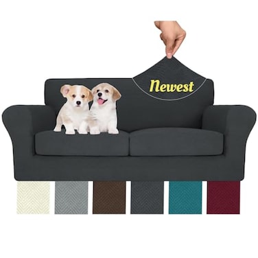 MAXIJIN 3 Piece Couch Covers for 2 Cushion Couch Sofa Cover Stretch Loveseat Sofa Slipcovers for Sofas with 2 Large Cushions Thick Dogs Pet Furniture Covers 7191 Gray