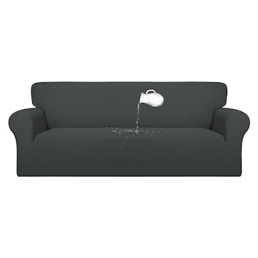 PureFit 100 Dual Waterproof Couch Cover Slipcovers for Couches and Sofas Stretch Non Slip Fleece Sofa Covers Washable Leakproof Furniture Protector for Kids Pets Dog Oversized Sofa Dark Gray