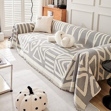 VClife Boho Sofa Cover for Dog Non Slip Washable Couch Cover with Tassel for 34 Cushion Sofa Modern Plaid Checkered Pattern Couch Cushion Cover for L ShapeU ShapeSectionals Gray 91x150