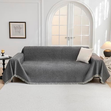 MYSKY HOME Oversized Couch Cover Sofa Covers Couch Covers for 3 Cushion Couch Sofa Pet Friendly L Shaped Sectional Couch Cover Non Slip Furniture Protector for Kids 91x150 Dark Grey