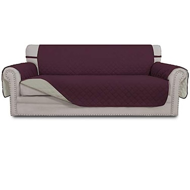 Easy-Going EasyGoing Reversible Couch Cover for 3 Cushion Couch Sofa Cover for Dogs Water Resistant Furniture Protector Cover with Foam Sticks Elastic Straps for Pet Cat Sofa WineBeige