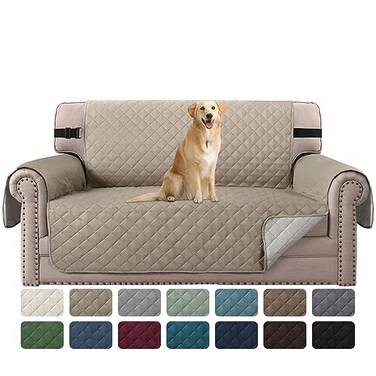 H.VERSAILTEX HVERSAILTEX Sofa Protector for DogsCatsPets Sofa Covers Slipcover Quilted Couch Coveres Loveseat Covers with Non Slip Elastic Strap Water Resistant Seat Width 46 Loveseat KhakiBeige