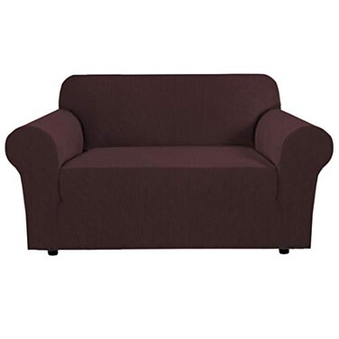 H.VERSAILTEX HVERSAILTEX Stretch Love Seat Couch Covers Couch Slipcovers for 2 Cushion Couch Sofa Cover for Loveseat 1 Piece with Elastic Bottom Textured Checked Jacquard FabricLoveseat 5870 Wide Choc