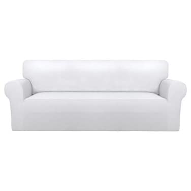 PureFit Super Stretch Sofa Slipcover Spandex Non Slip Soft Couch Sofa Cover Washable Furniture Protector with Non Skid Foam and Elastic Bottom for Kids Pets Oversized Sofa White