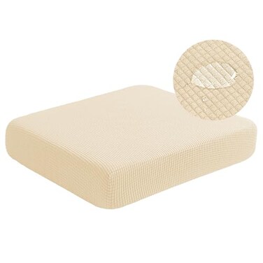 NC HOME Water Repellent Sofa Cushion Slipcovers Stretch Couch Cushion Cover for Loveseat Cushion Couch Washable Medium Ivory
