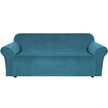 H.VERSAILTEX HVERSAILTEX Stretch Velvet Sofa Covers for 3 Cushion Couch Covers Sofa Slipcovers Furniture Protector Soft with Non Slip Elastic Bottom Crafted from Comfy Rich Velour Sofa 7290 Peacock Bl